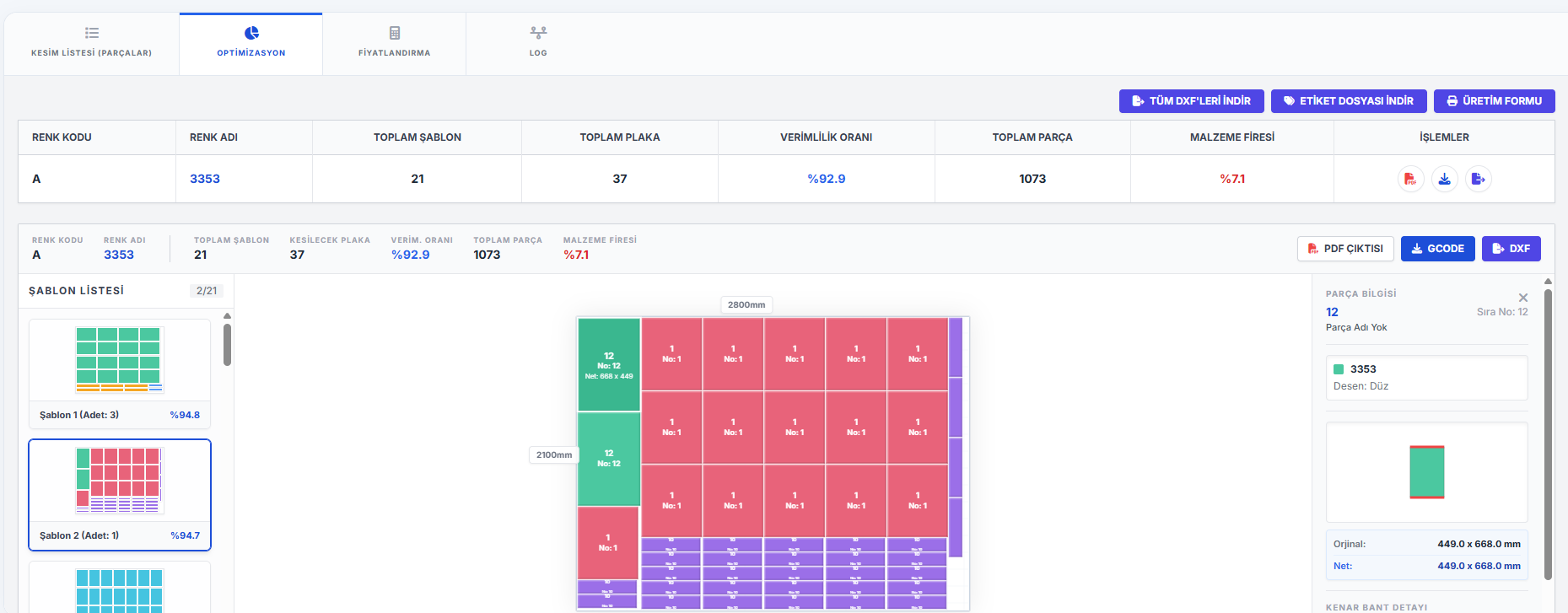 Online Optimizasyon — nesting şablon ve plaka yerleşimi